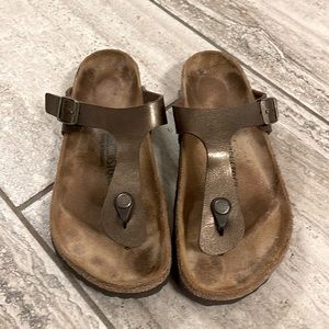 Birkenstock Gizeh Bronze Leather Thong Sandals size 39